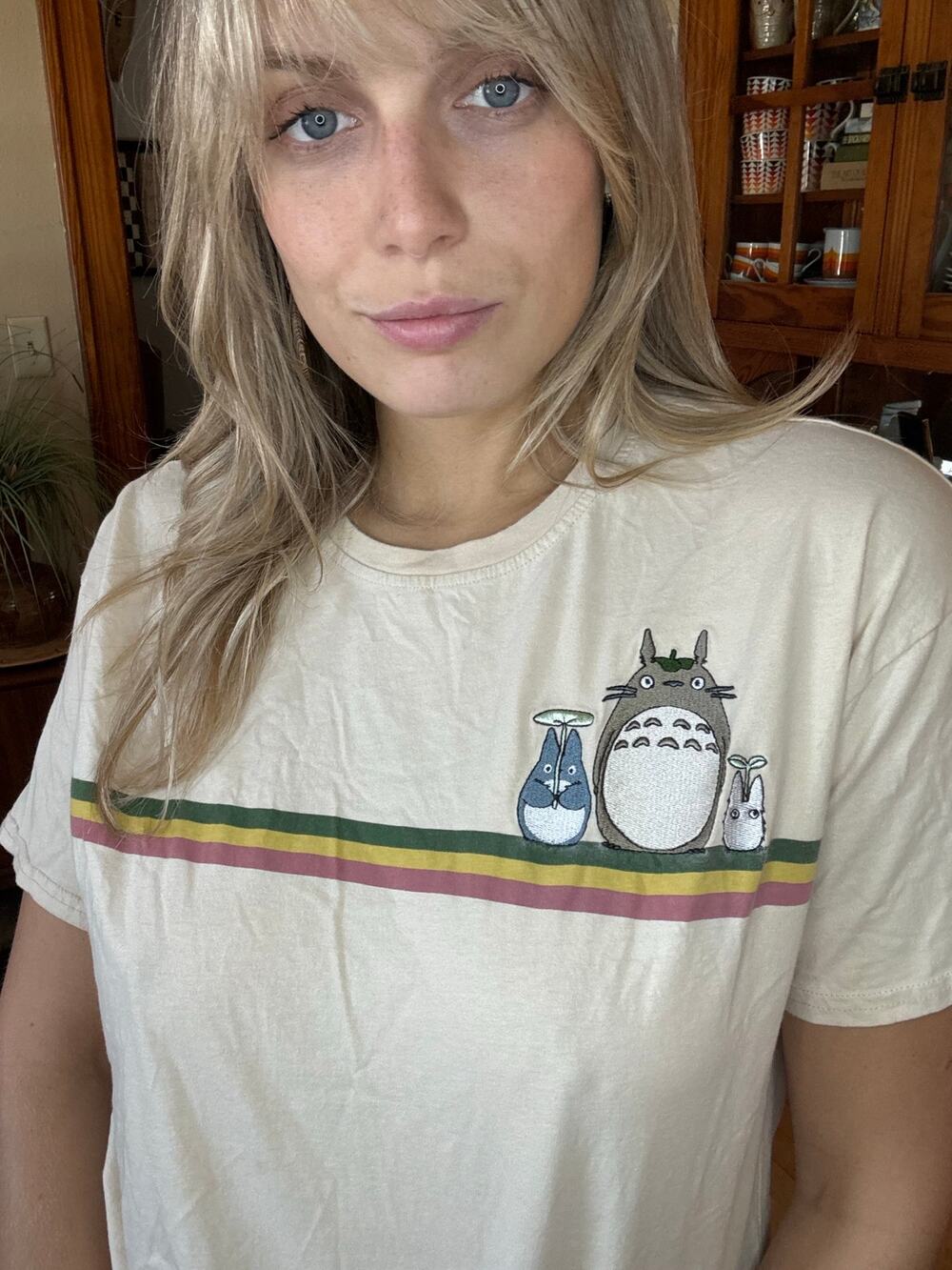 Totoro Organic Cotton Rainbow Studio Ghibli Large T Shirt Cream Unisex